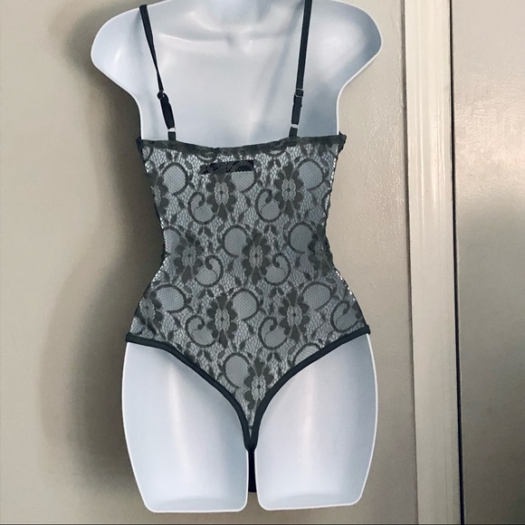 Tall Grey Strappy Lace Bodysuit - Picture 2 of 5